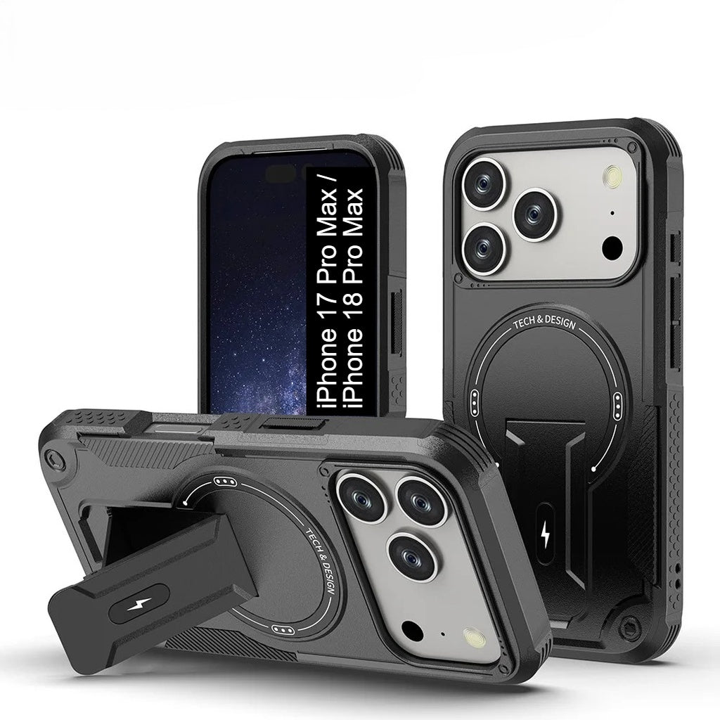 US LITE Back Cover with Portable Kickstand | Mag-Safe Compatible Magnetic Case | Shockproof Military Grade Protection | Rugged Armor Design Phone Cover For iPhone & Samsung