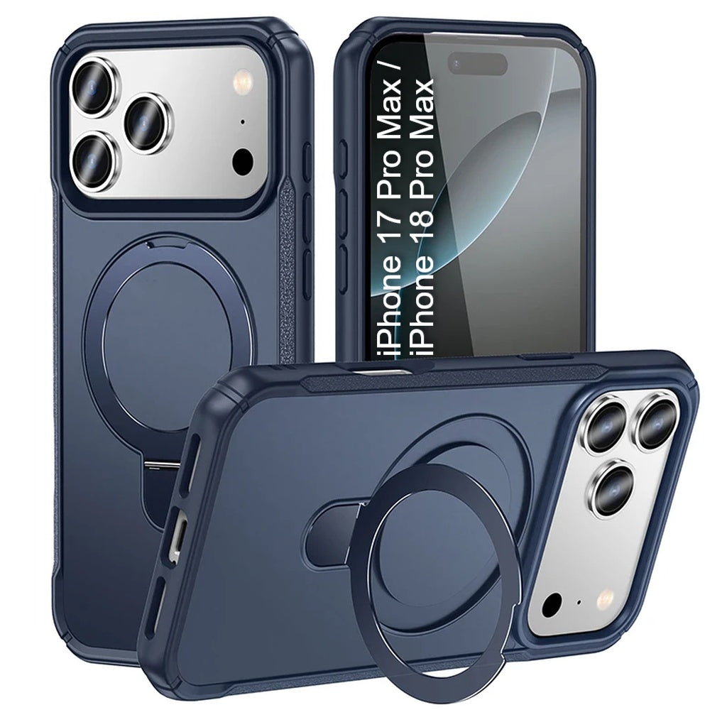 LuxuryKase Shockproof Back Cover with 90° Rotating Ring Kickstand | Mag-Safe Compatible | Rugged Armor Protection Case For iPhone & Samsung Series