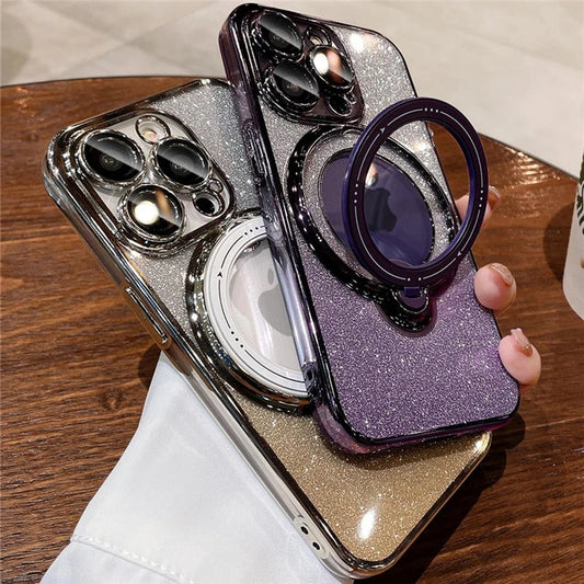 LuxuryKase LK150 Glitter Magnetic Bracket Stand Mag-Safe Wireless Chargeing Case - For iPhone