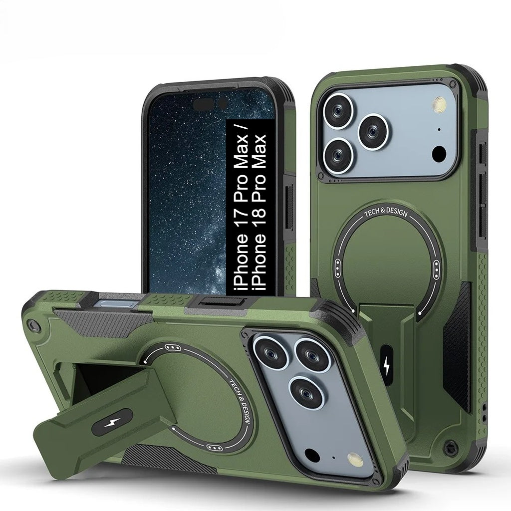 US LITE Back Cover with Portable Kickstand | Mag-Safe Compatible Magnetic Case | Shockproof Military Grade Protection | Rugged Armor Design Phone Cover For iPhone & Samsung