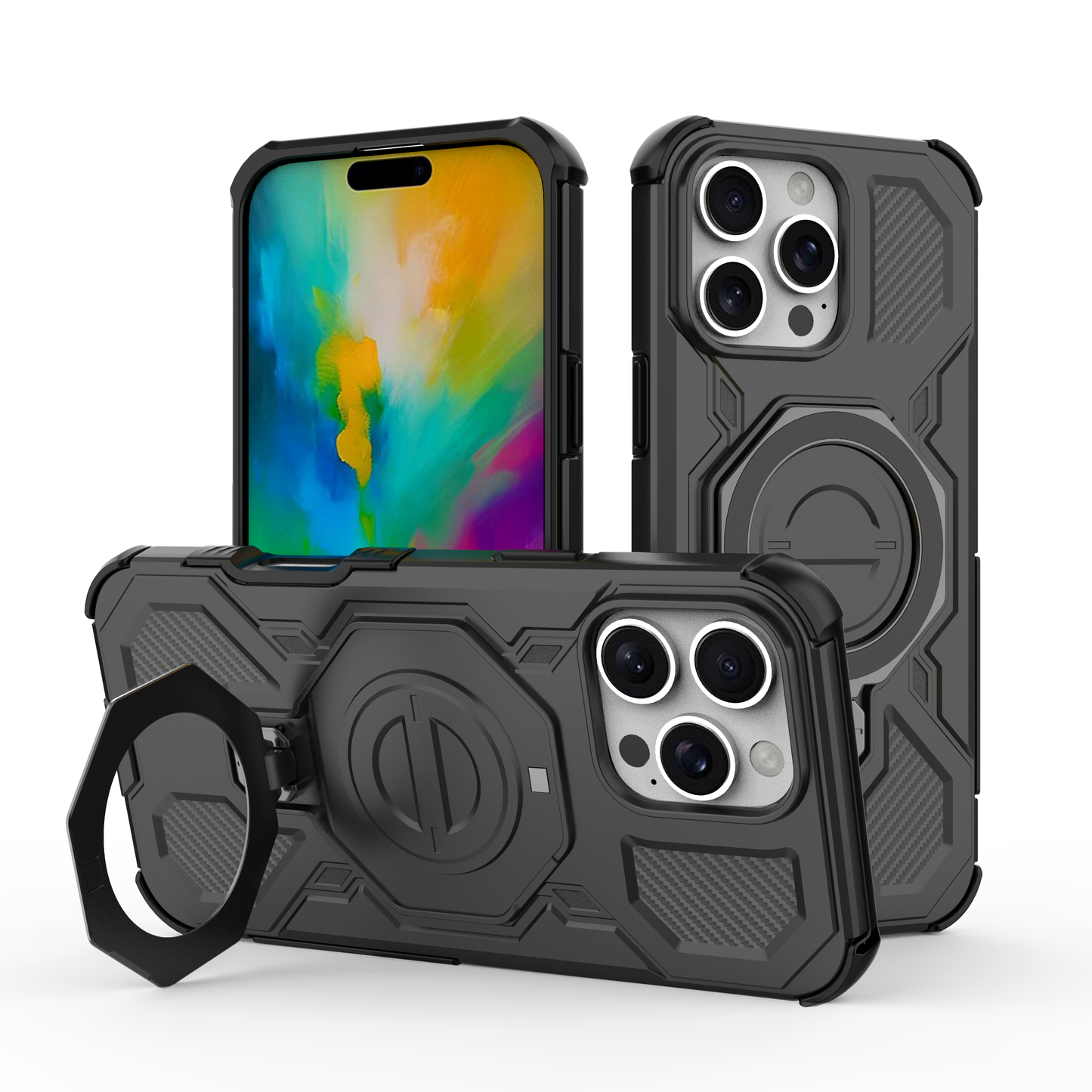 LuxuryKase Armour Ring Stand Case | 360° Rotating Kickstand | Heavy Duty Protection | Rugged Hybrid TPU+PC Design | Camera Protection | MagSafe Compatible For iPhone & Samsung Series