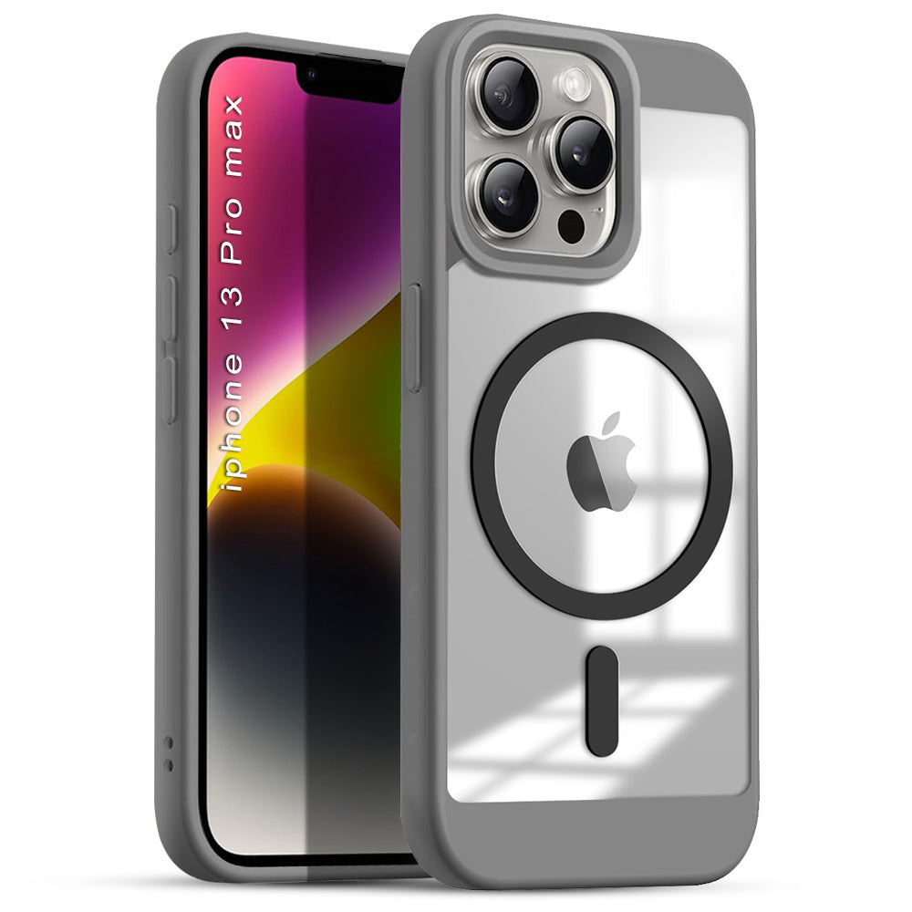 US LITE Shockproof Mag-Safe Transparent Clear Hard Back Cover Case with Soft Edge | Camera Protection & Wireless Charging Support for iPhone Series