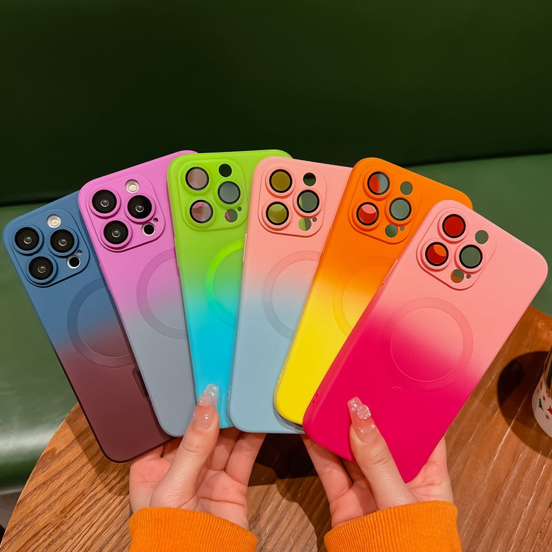 LuxuryKase Gradient Pattern Soft Silicone with Camera Lens Protector, Compatible with Mag-safe, Wireless Charging, and Magnetic Attachments For Iphone