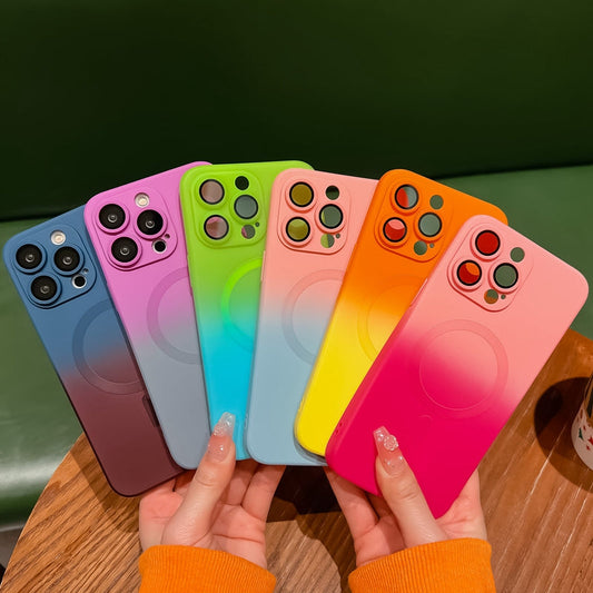 LuxuryKase Gradient Pattern Soft Silicone with Camera Lens Protector, Compatible with Mag-safe, Wireless Charging, and Magnetic Attachments For Iphone