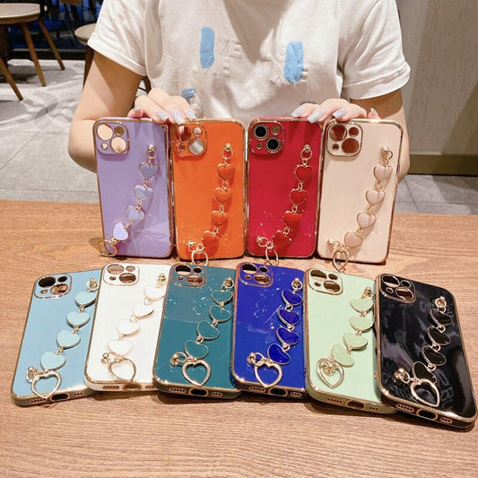 US LITE Luxury Heart Bracelet Chain Cover Case for Iphone 13 14 Plus Mini Pro Max