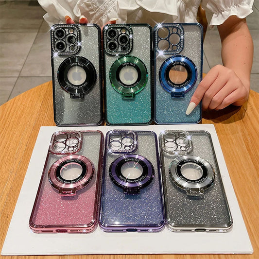 LuxuryKase LK111 Glitter Diamond Bracket Magnetic Holder Stand Mag-Safe Case For iPhone