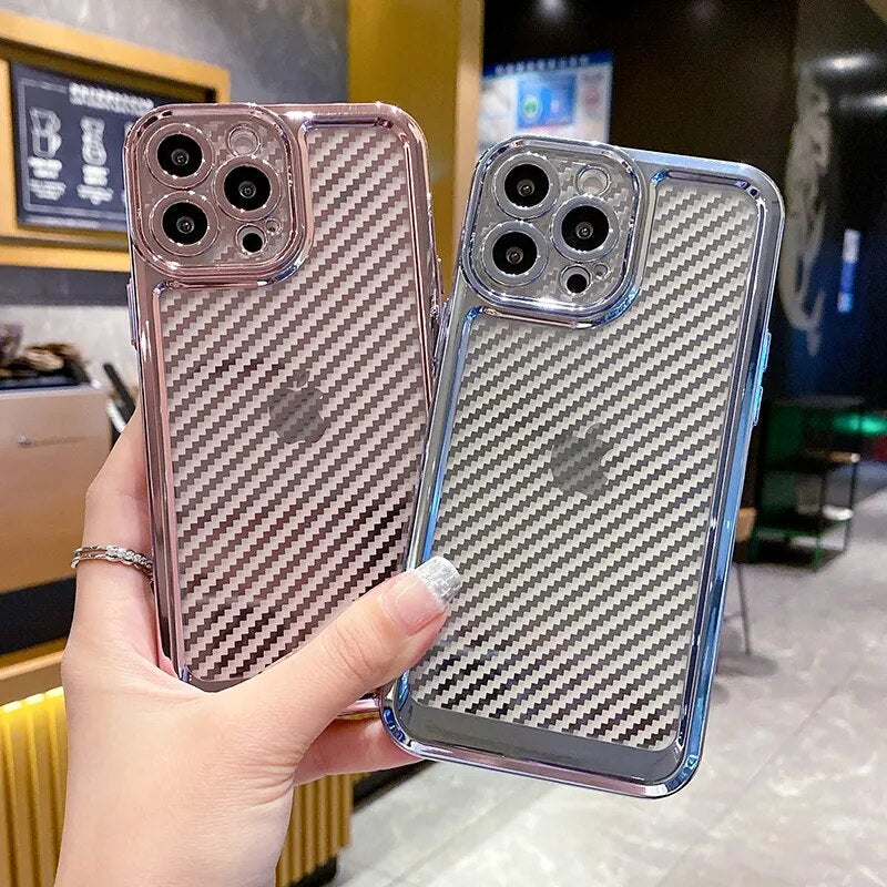 LuxuryKase Creative Plating Carbon Fiber Case Cover for iPhone