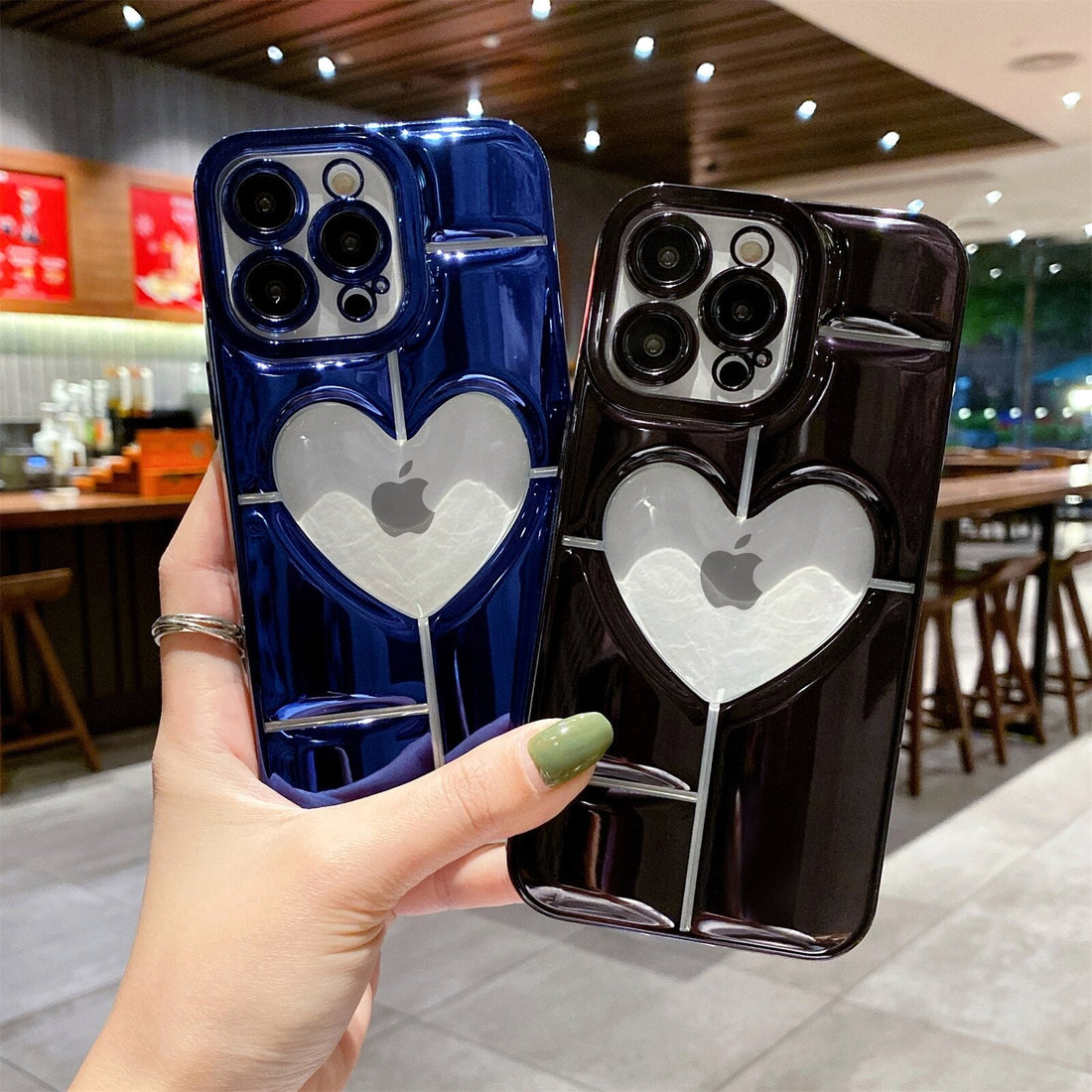 LuxuryKase 3D Plating Clear Heart Hollow Phone Case For iPhone 11 12 13 14 Plus Mini Pro Max