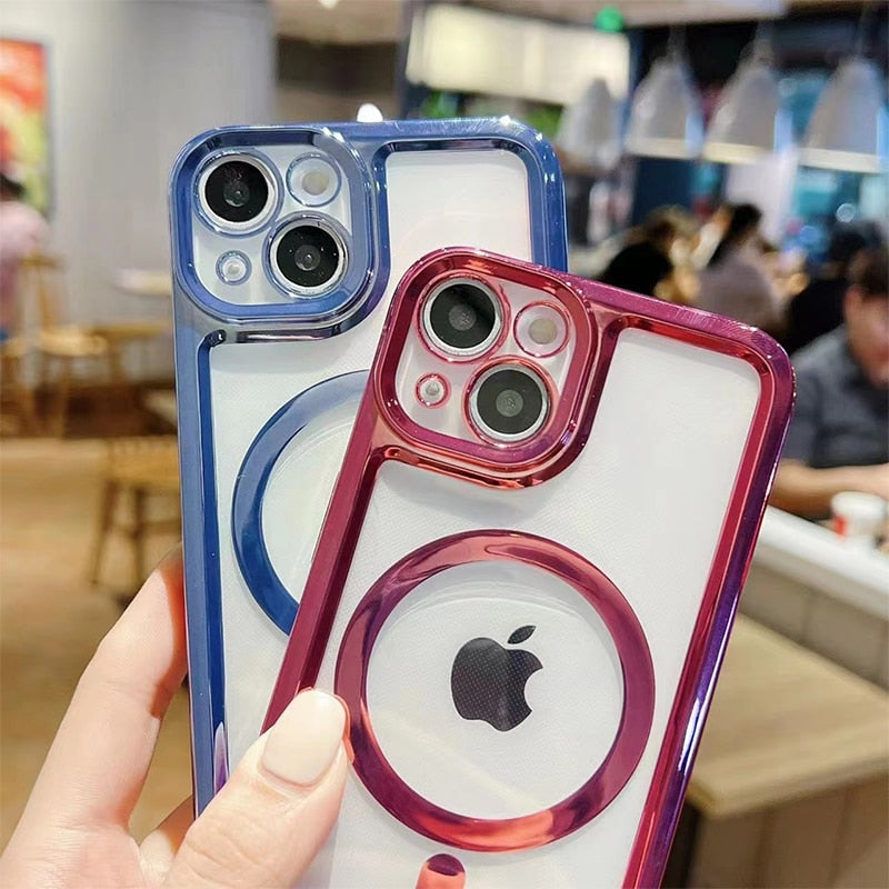 LuxuryKase Transparent Magnetic Soft Cover, Compatible With Mag-safe, Magnetic Wireless Charging, and Attachments For Iphone