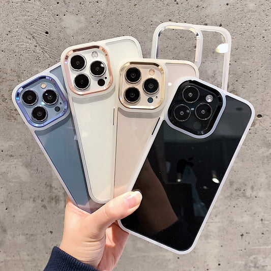 Luxurykase Clear Matte Bumper Shockproof Case With Metal Camera Protection For Iphone