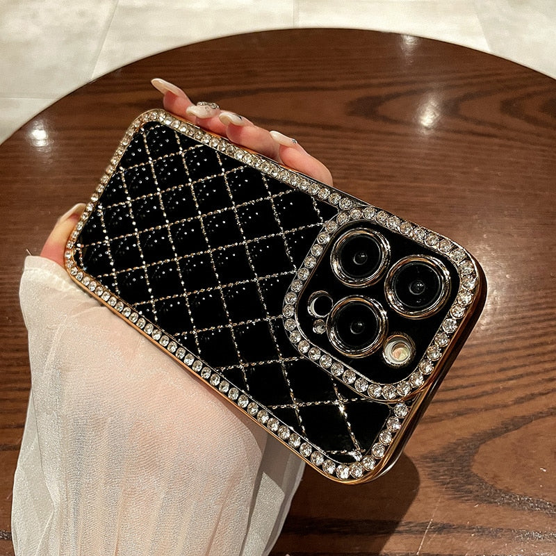 LuxuryKase Electroplated Glitter Diamond Rhinestone Phone Case For Iphone 11 12 13 14 Plus Mini Pro Max