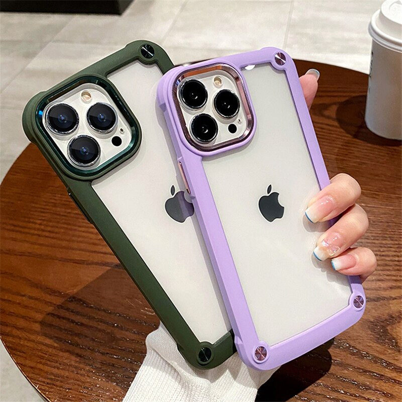Luxurykase Clear Acrylic Metal Button Hard Case For Iphone