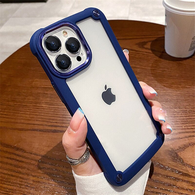 Luxurykase Clear Acrylic Metal Button Hard Case For Iphone