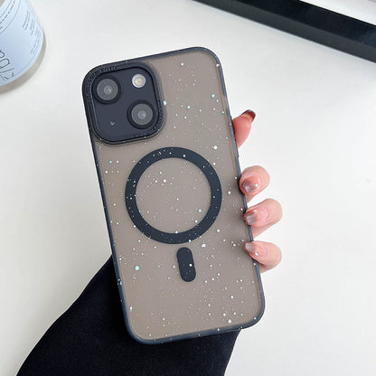 LuxuryKase LK098 Anti-Splash Ink Dot Painting Mag-Safe Magnetic Wireless Charging Case With Metal Camera Lens Protector for iPhone