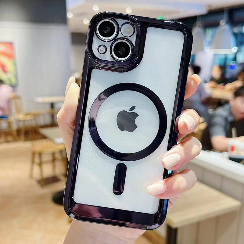 LuxuryKase Transparent Magnetic Soft Cover, Compatible With Mag-safe, Magnetic Wireless Charging, and Attachments For Iphone