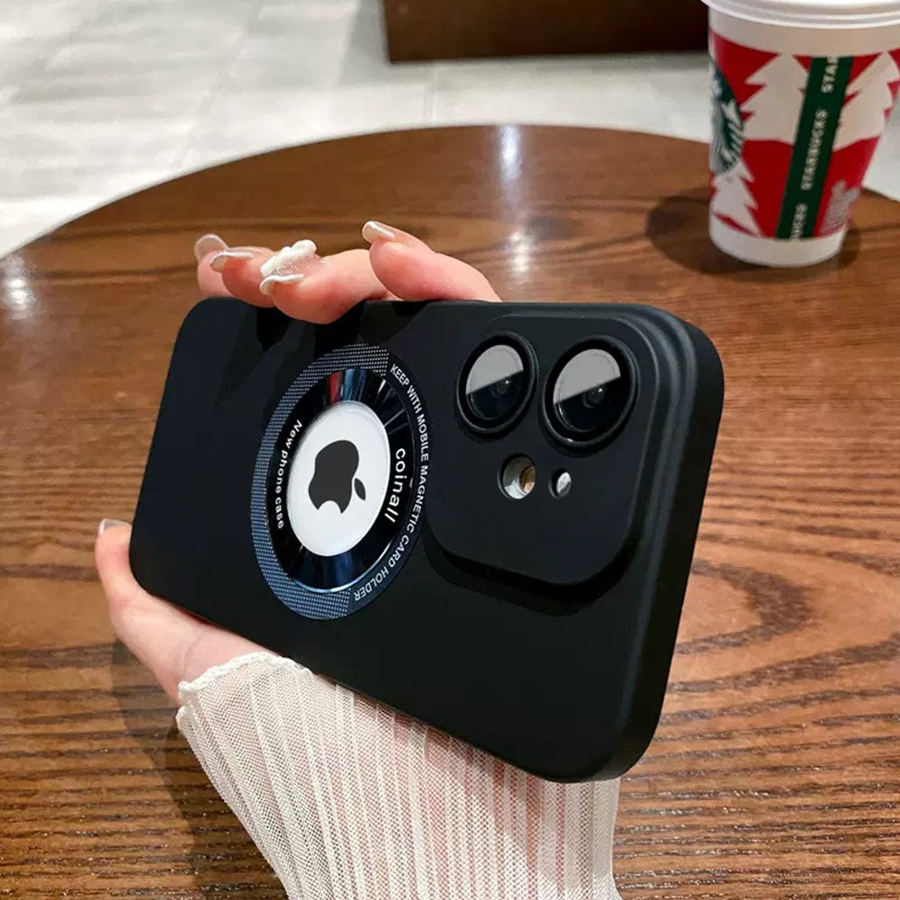 LuxuryKase Plain Hard PC Logo Cut Phone Case with Camera Lens Protector, Compatible with Mag-safe, Wireless Charging, and Magnetic Attachments For Iphone