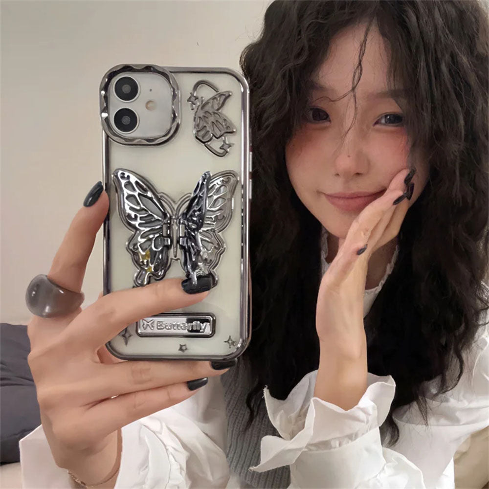 LuxuryKase LK113 Electroplate Solid Butterfly Holder Girl Case For iPhone