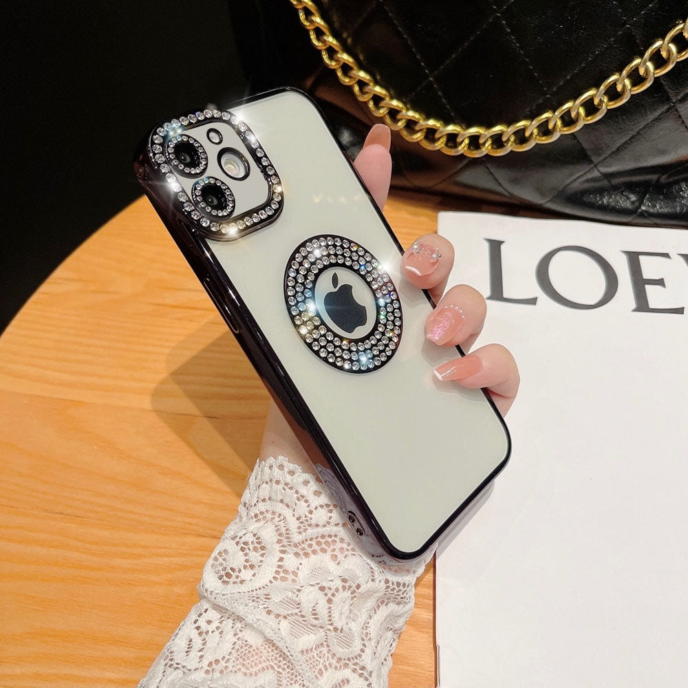 LuxuryKase Logo Hole, Bling Rhinestone, Glitter Diamond, Soft Case Cover For Iphone 11 12 13 14 Plus Pro Max
