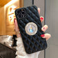 LuxuryKase Grid Glitter, Diamond Clear Logo, Jewelled Leather Case Cover For Iphone