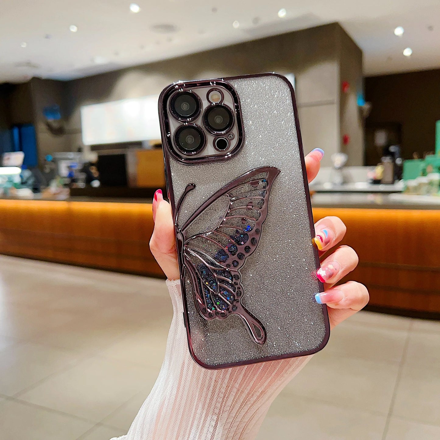 LuxuryKase LK099 Glitter Candy Electroplated Butterfly Lens Protection Case Cover For iPhone
