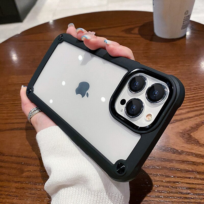 Luxurykase Clear Acrylic Metal Button Hard Case For Iphone