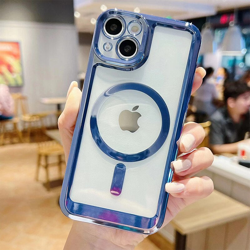 LuxuryKase Transparent Magnetic Soft Cover, Compatible With Mag-safe, Magnetic Wireless Charging, and Attachments For Iphone