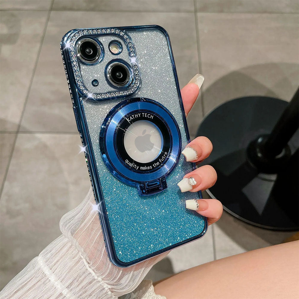 LuxuryKase LK111 Glitter Diamond Bracket Magnetic Holder Stand Mag-Safe Case For iPhone
