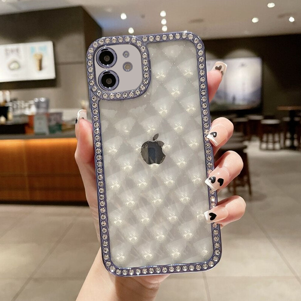 LuxuryKase Lingge Bling Glitter Bumper Transparent Shockproof Soft Case Cover For Iphone