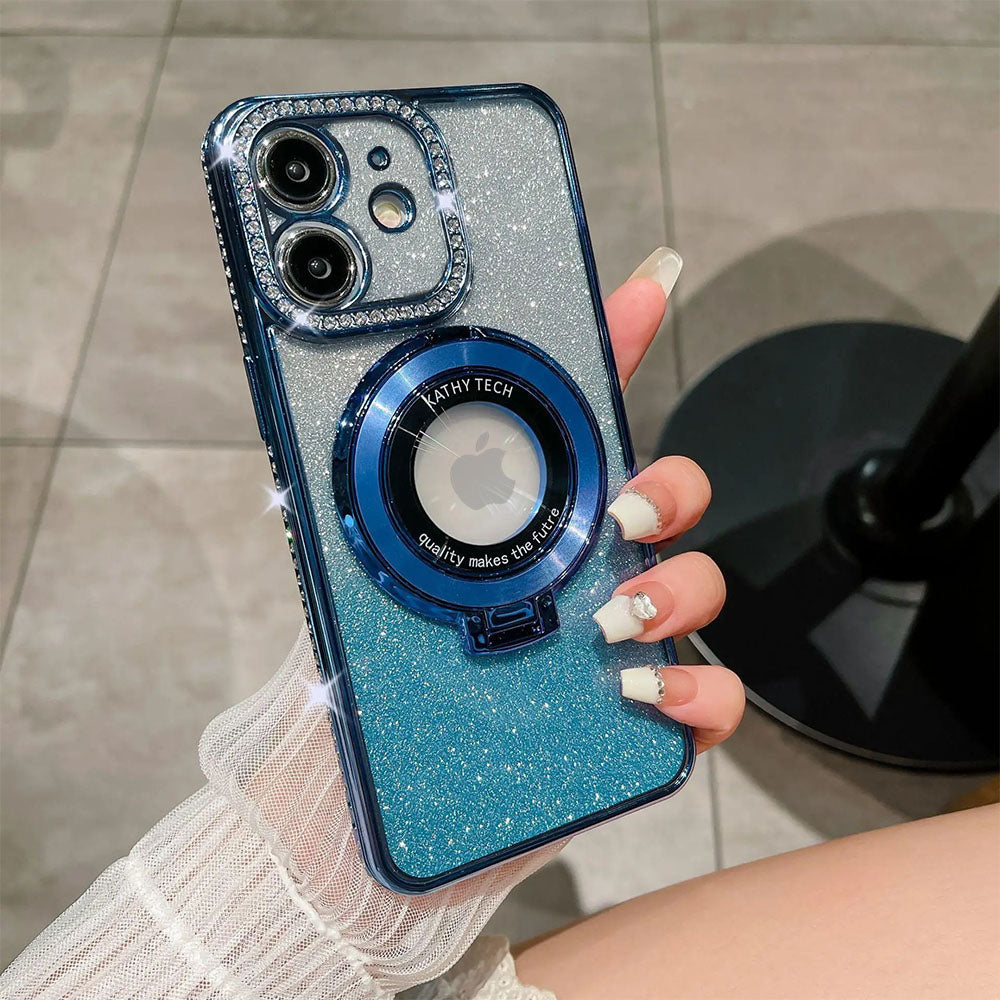 LuxuryKase LK111 Glitter Diamond Bracket Magnetic Holder Stand Mag-Safe Case For iPhone