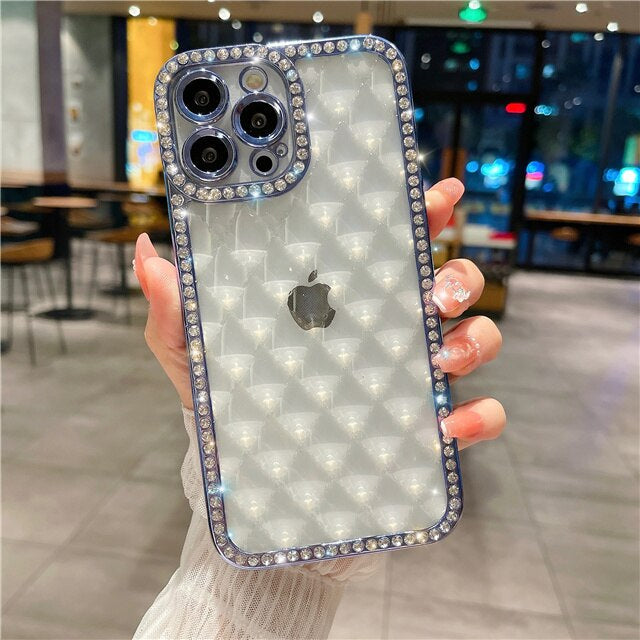 LuxuryKase Lingge Bling Glitter Bumper Transparent Shockproof Soft Case Cover For Iphone