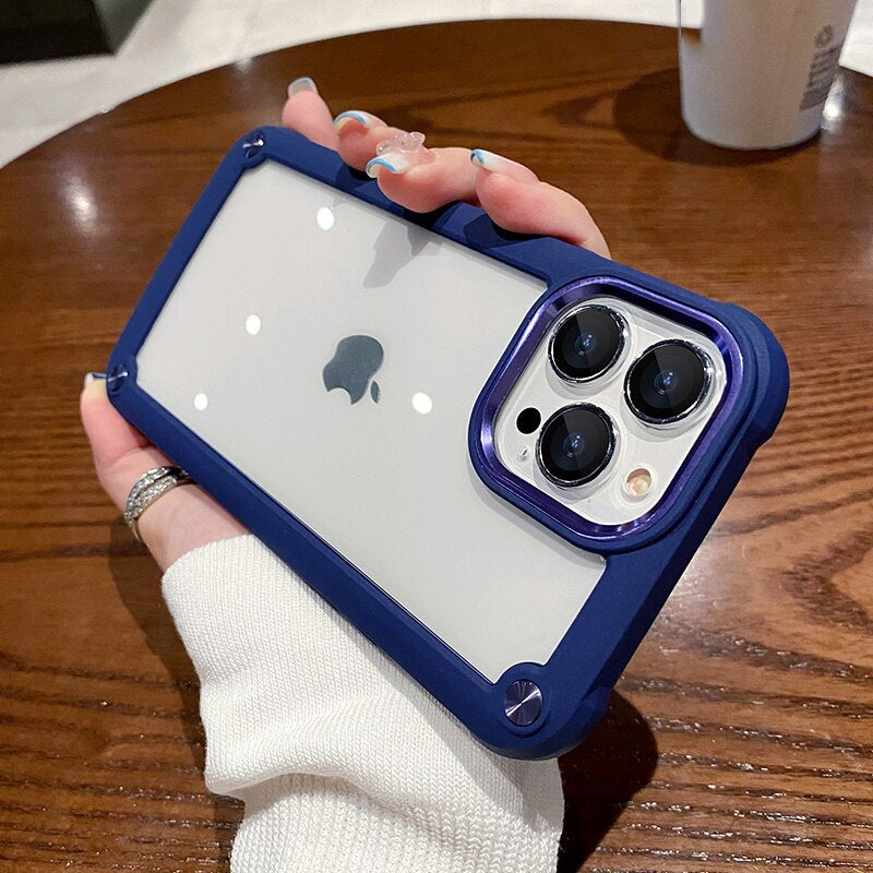 Luxurykase Clear Acrylic Metal Button Hard Case For Iphone
