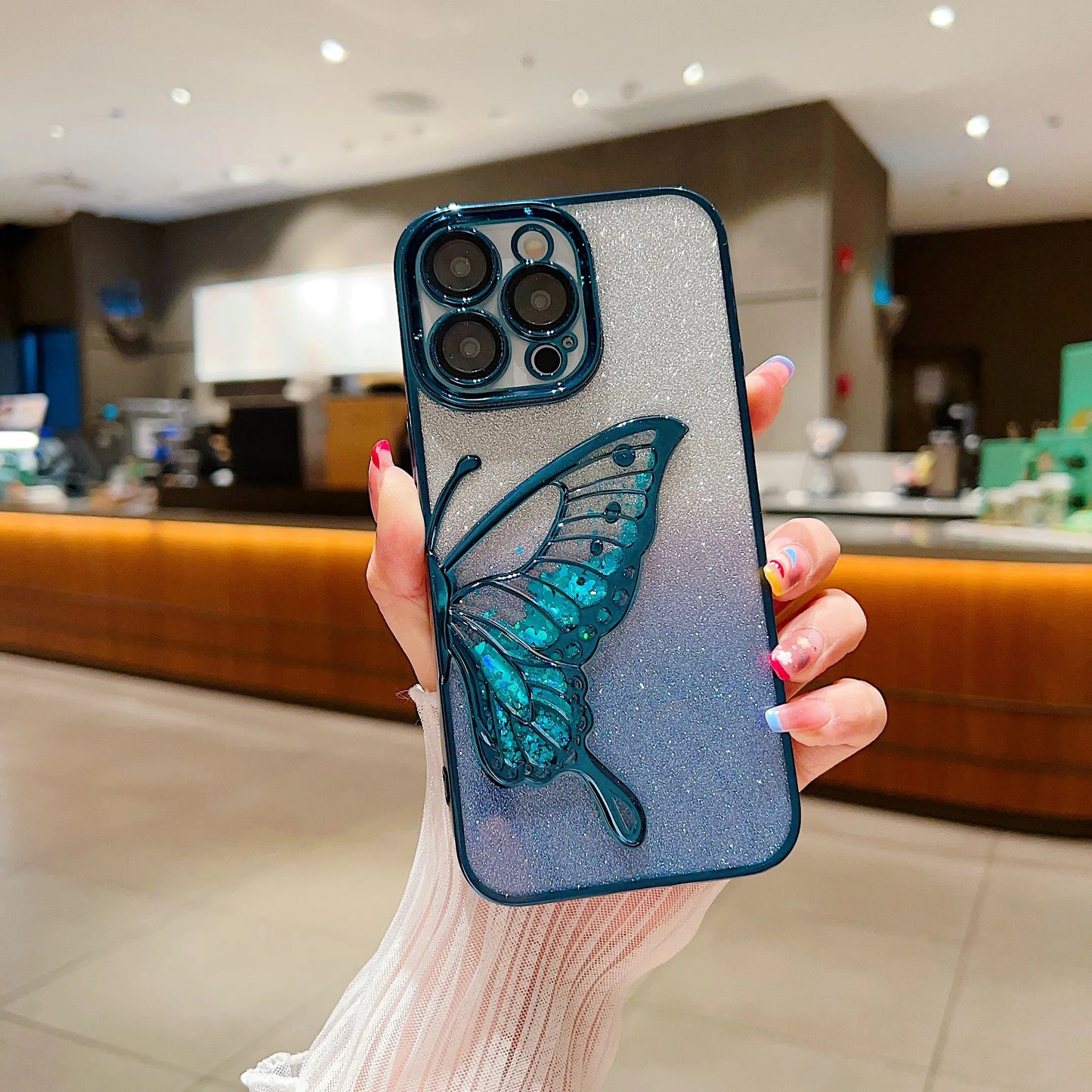 LuxuryKase LK099 Glitter Candy Electroplated Butterfly Lens Protection Case Cover For iPhone