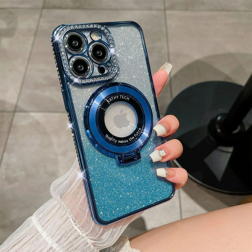 LuxuryKase LK111 Glitter Diamond Bracket Magnetic Holder Stand Mag-Safe Case For iPhone