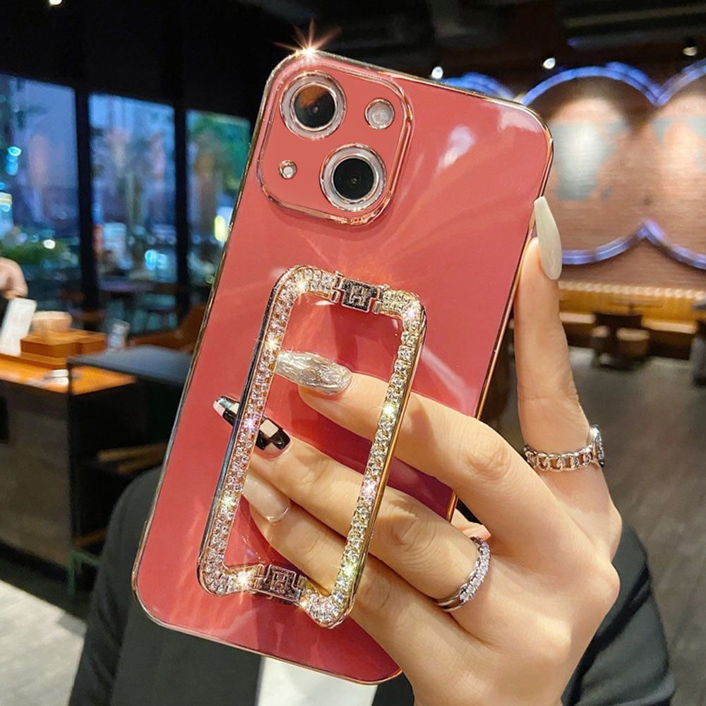 US LITE Crystal Square Holder Gold Plating Phone Case Cover for Iphone 13 14 Plus Mini Pro Max