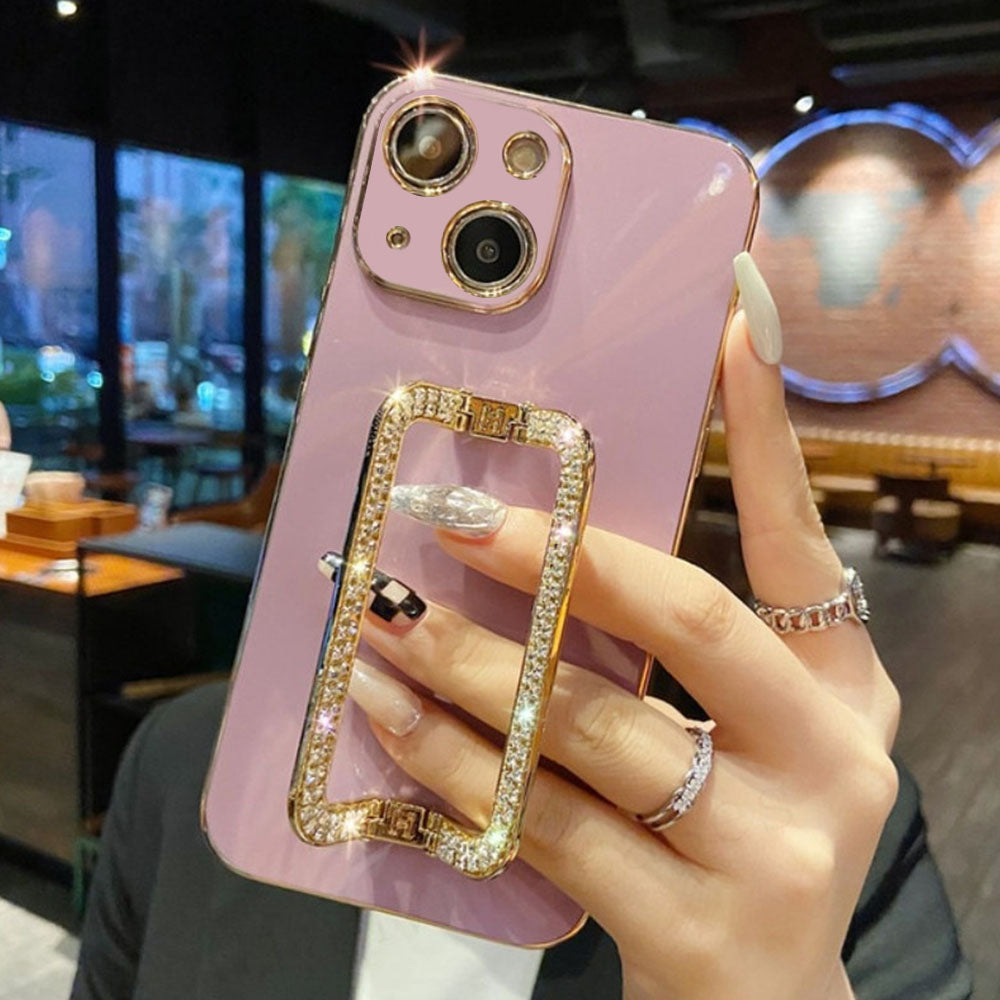 US LITE Crystal Square Holder Gold Plating Phone Case Cover for Iphone 13 14 Plus Mini Pro Max