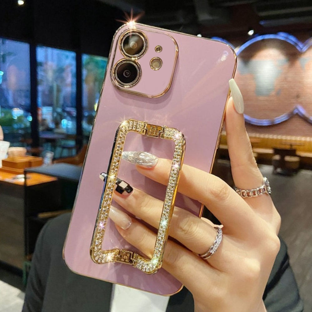 US LITE Crystal Square Holder Gold Plating Phone Case Cover for Iphone 11 12 Plus Mini Pro Max