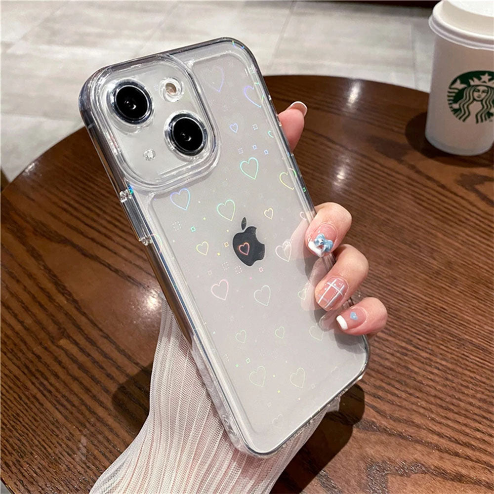 LuxuryKase LK121 3D Laser Glitter Love Heart Transparent Case For iPhone