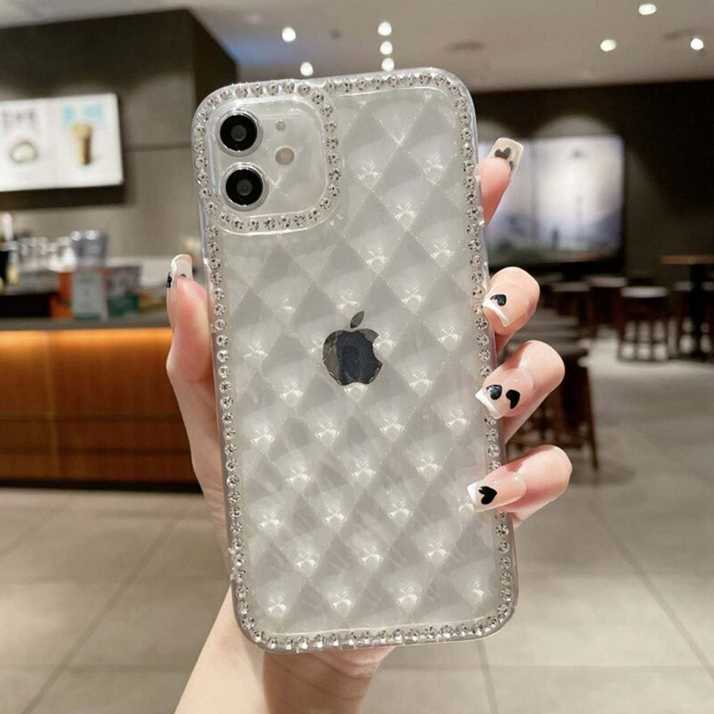LuxuryKase Lingge Bling Glitter Bumper Transparent Shockproof Soft Case Cover For Iphone