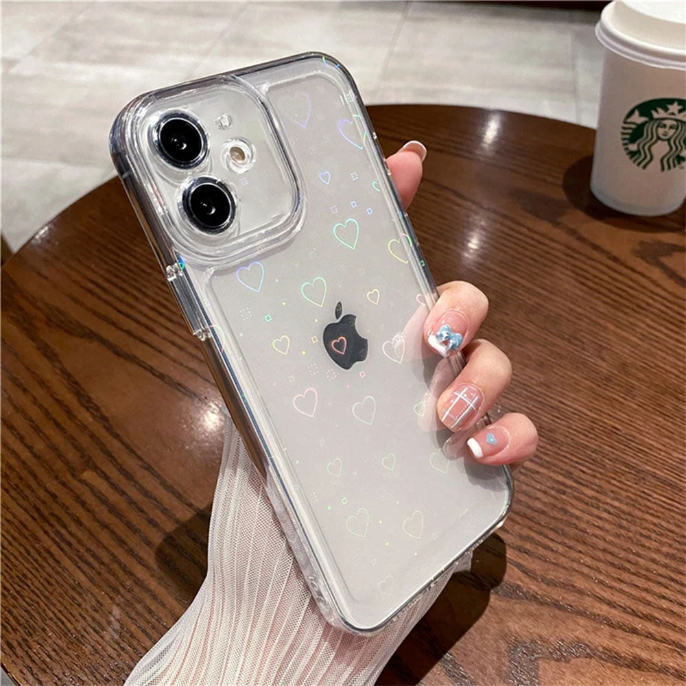 LuxuryKase LK121 3D Laser Glitter Love Heart Transparent Case For iPhone