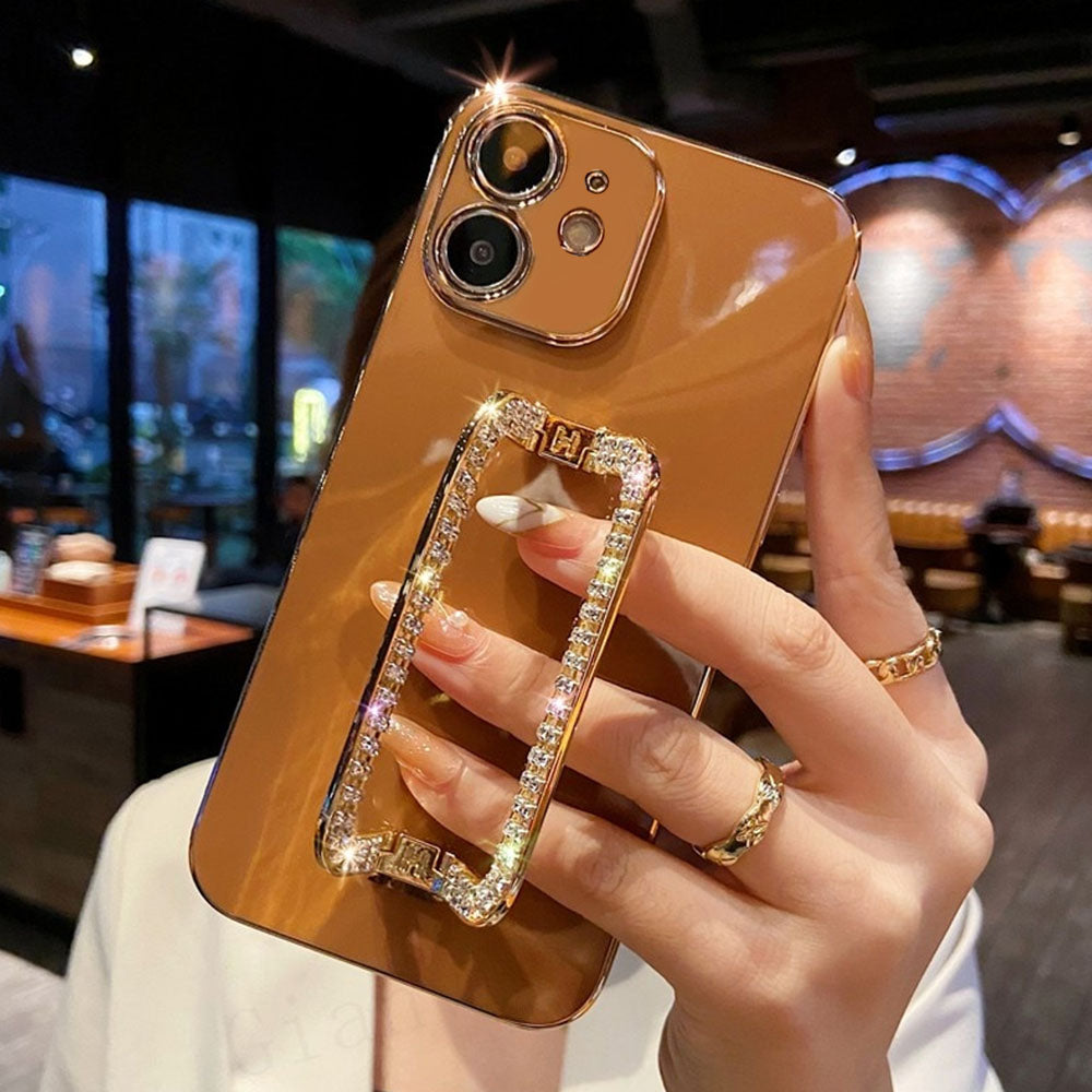 US LITE Crystal Square Holder Gold Plating Phone Case Cover for Iphone 11 12 Plus Mini Pro Max