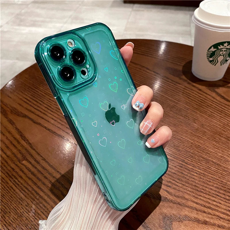 LuxuryKase LK121 3D Laser Glitter Love Heart Transparent Case For iPhone