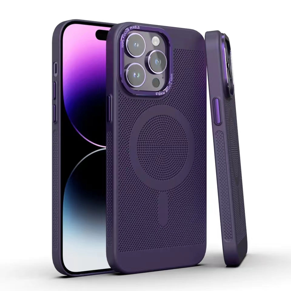 LuxuryKase LuxuryKase Ultra Slim Full Coverage Heat Sink Case with Honeycomb Mesh Effective Heat Dissipation Compatible Mag-Safe For Iphone