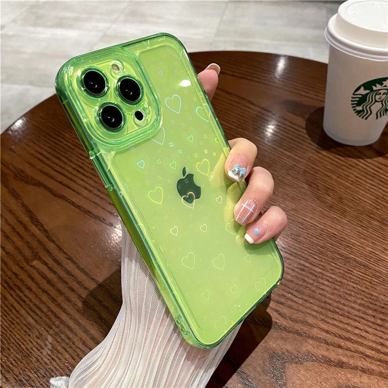 LuxuryKase LK121 3D Laser Glitter Love Heart Transparent Case For iPhone