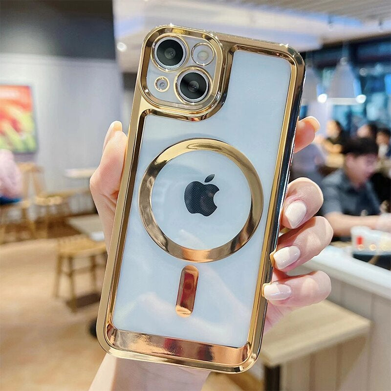 LuxuryKase Transparent Magnetic Soft Cover, Compatible With Mag-safe, Magnetic Wireless Charging, and Attachments For Iphone