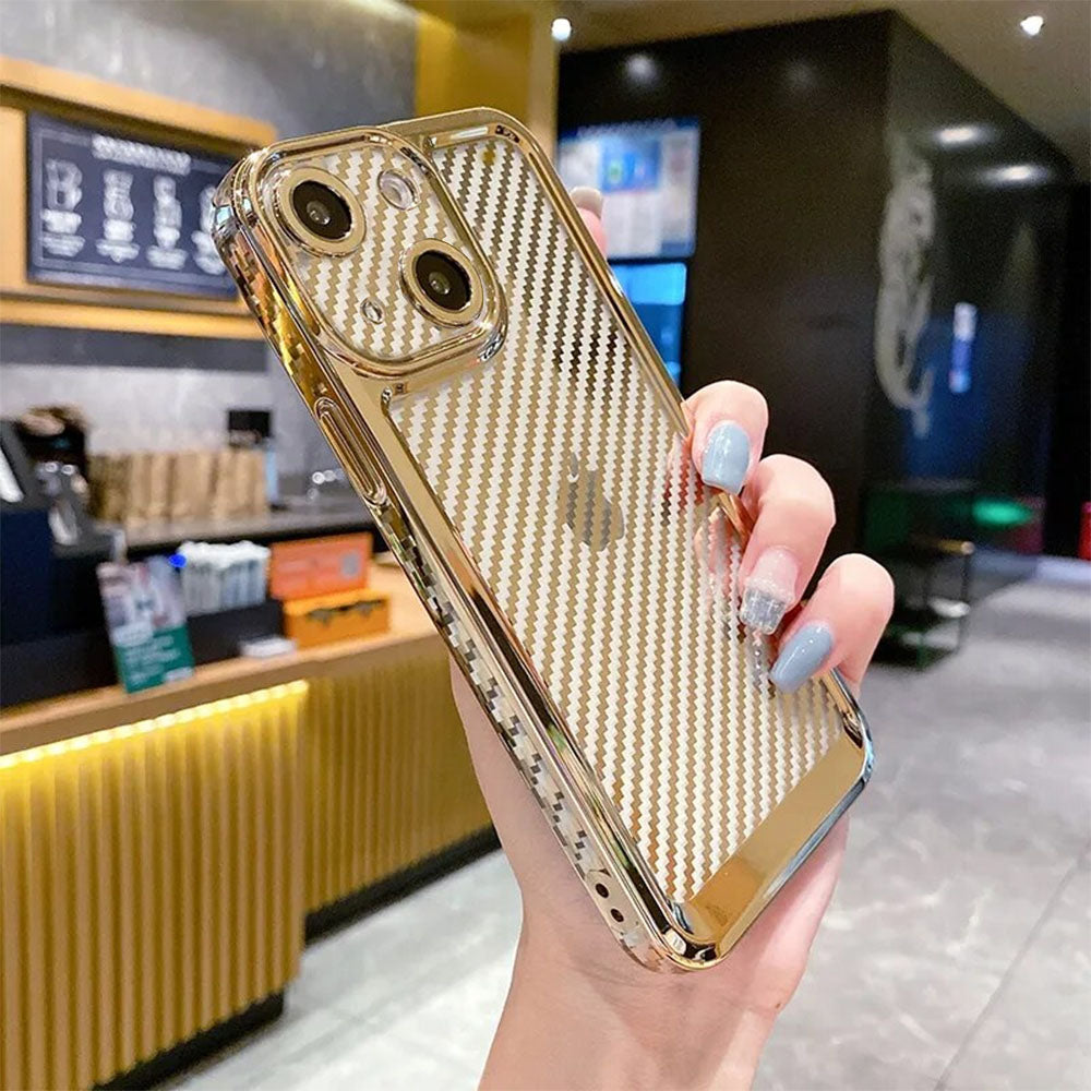 LuxuryKase Creative Plating Carbon Fiber Case Cover for iPhone