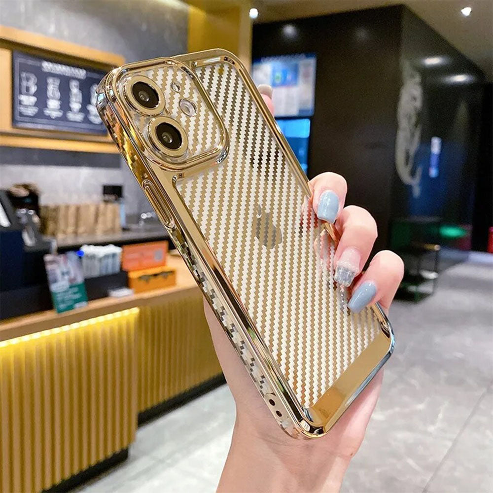 LuxuryKase Creative Plating Carbon Fiber Case Cover for iPhone