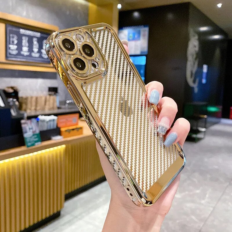 LuxuryKase Creative Plating Carbon Fiber Case Cover for iPhone