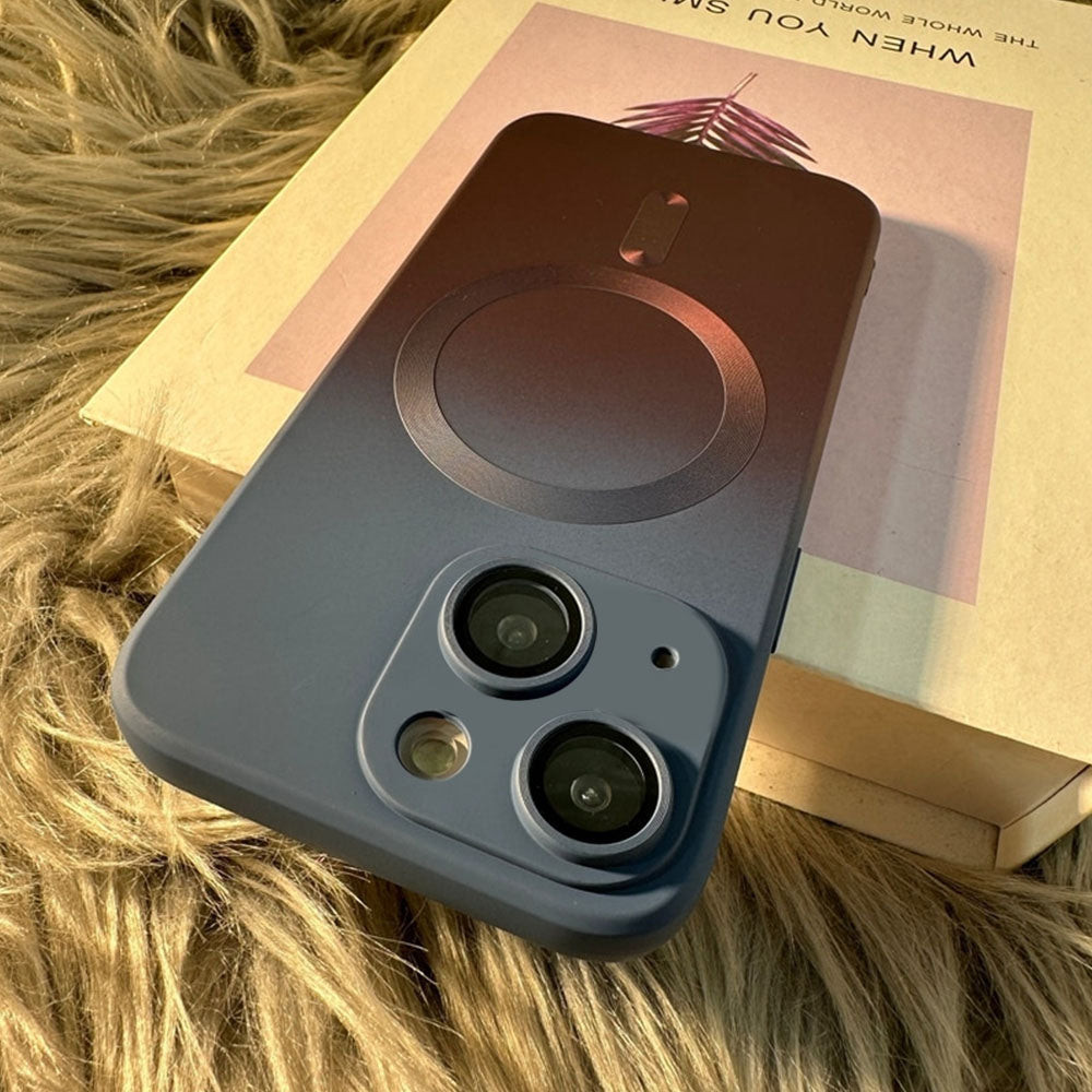 LuxuryKase Gradient Pattern Soft Silicone with Camera Lens Protector, Compatible with Mag-safe, Wireless Charging, and Magnetic Attachments For Iphone