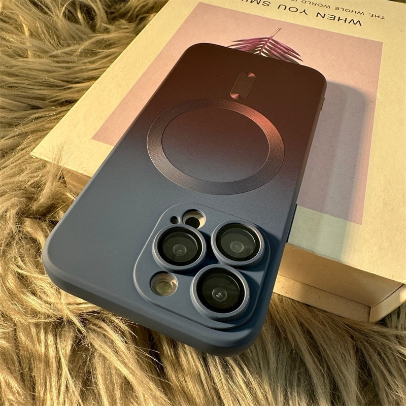 LuxuryKase Gradient Pattern Soft Silicone with Camera Lens Protector, Compatible with Mag-safe, Wireless Charging, and Magnetic Attachments For Iphone