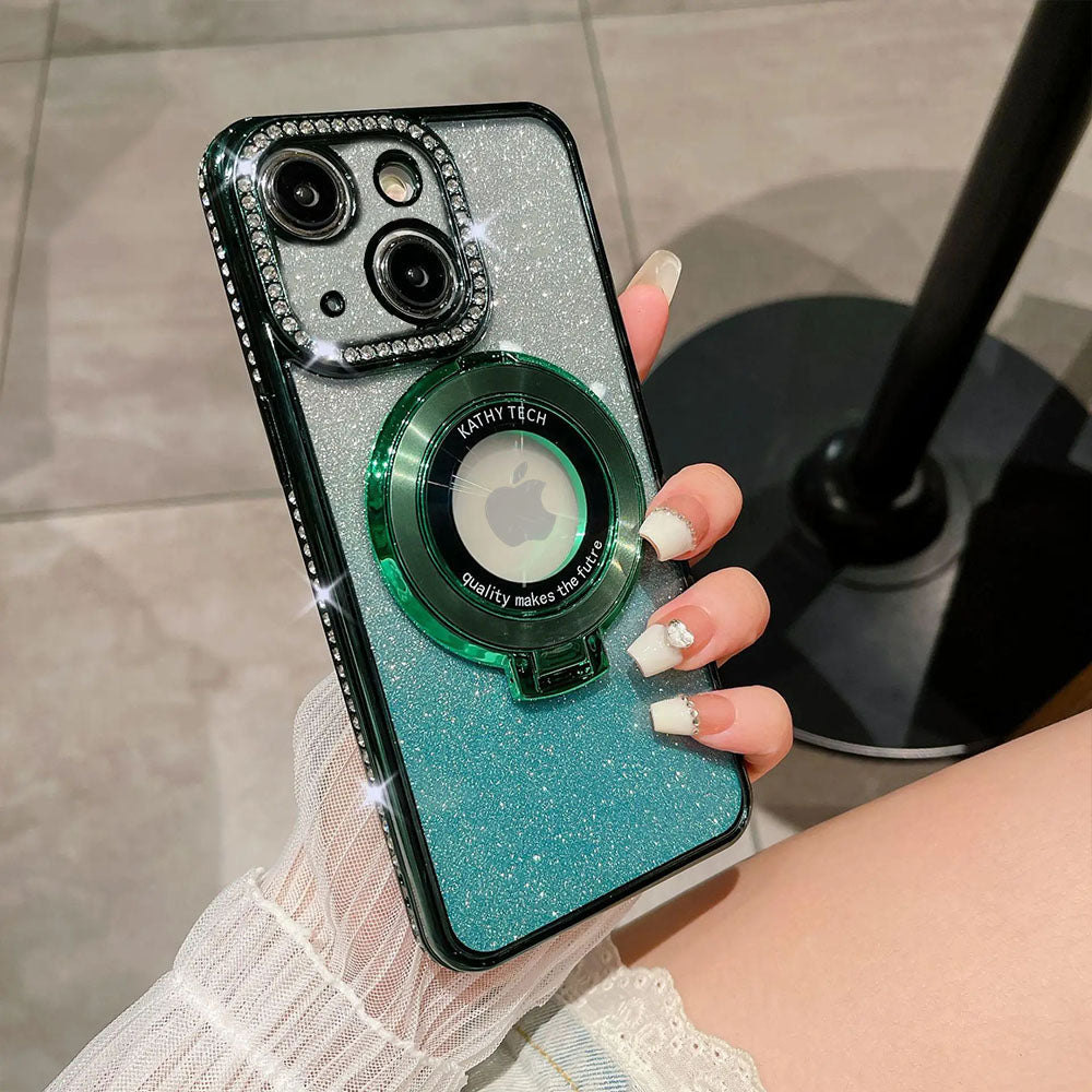 LuxuryKase LK111 Glitter Diamond Bracket Magnetic Holder Stand Mag-Safe Case For iPhone
